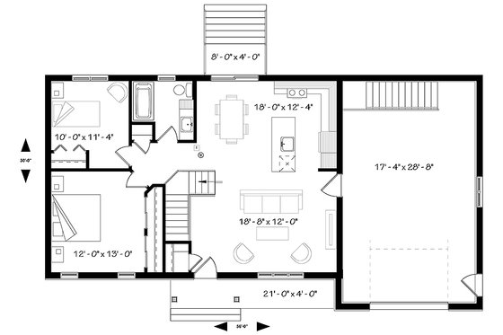 Floor Plan - Main Floor 1 for Ranch House Plan #23-2653 - 2 bed, 1 bath