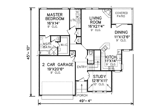 Floor Plan - Main Floor for European House Plan #65-402 - 3 bed, 2.5 bath