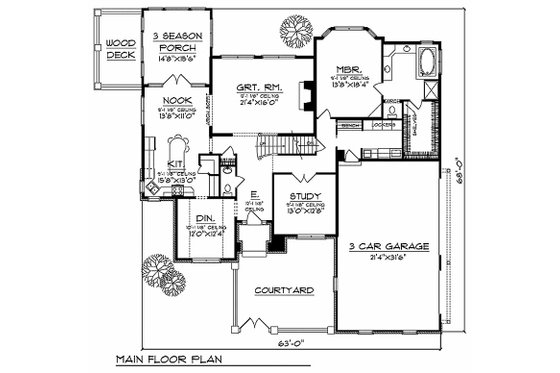 Floor Plan - Main Floor for European House Plan #70-489 - 4 bed, 2.5 bath