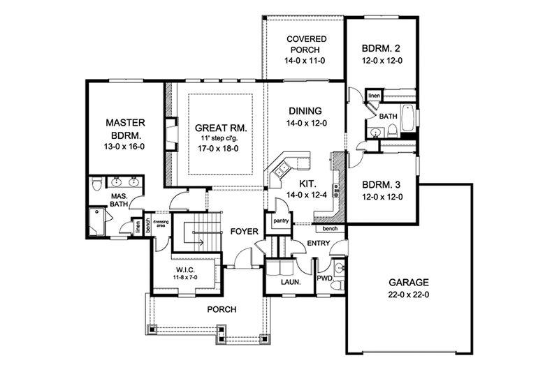 House Blueprint - Floor Plan - Main Floor for European House Plan #1010-146 - 3 bed, 2.5 bath