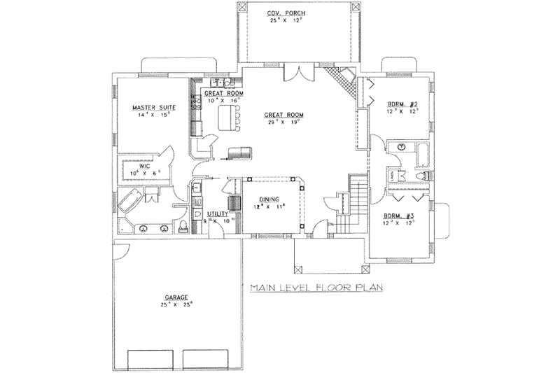 House Blueprint - Floor Plan - Main Floor for Ranch House Plan #117-491 - 4 bed, 3 bath