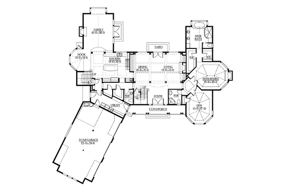 Floor Plan - Main Floor for Craftsman House Plan #132-519 - 4 bed, 4.5 bath
