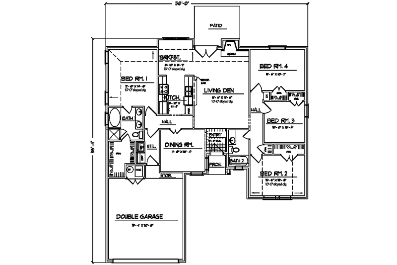 Home Plan - Floor Plan - Main Floor for Country House Plan #42-654 - 4 bed, 2 bath