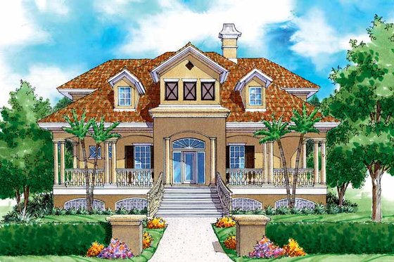 Exterior - Front Elevation 3 for Mediterranean House Plan #930-146 - 3 bed, 3.5 bath