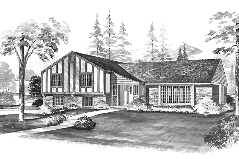 Home Plan - Tudor Exterior - Front Elevation Plan #72-587