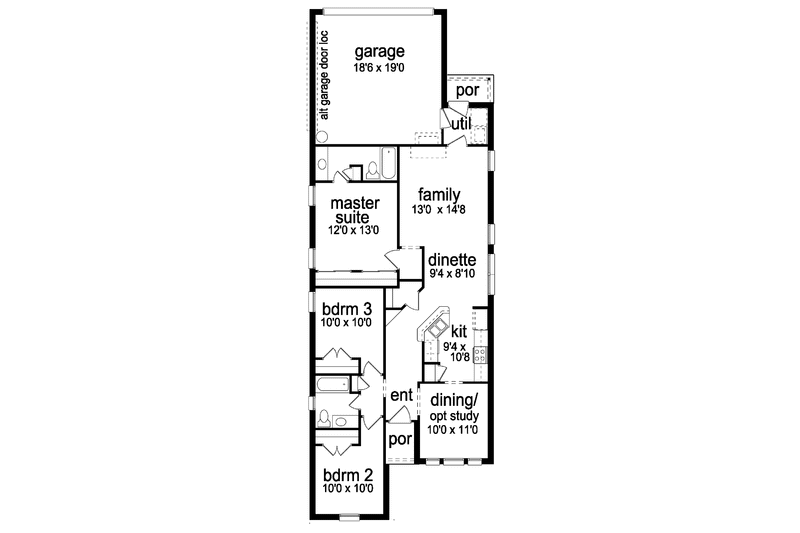 Home Plan - Floor Plan - Main Floor for Traditional House Plan #84-673 - 3 bed, 2 bath