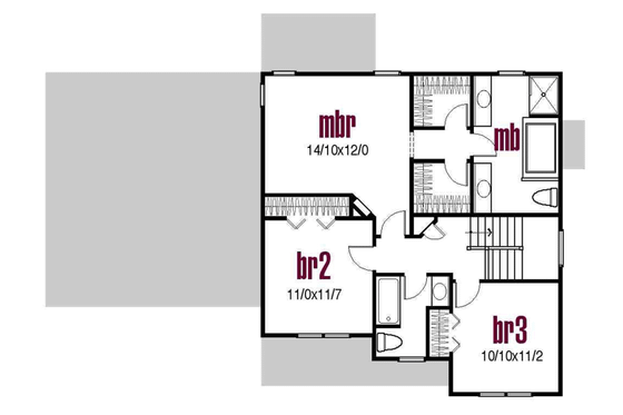 Floor Plan - Upper Floor for Farmhouse House Plan #435-4 - 3 bed, 2.5 bath