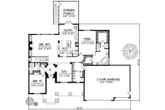 Floor Plan - Main Floor for Traditional House Plan #70-594 - 2 bed, 2 bath