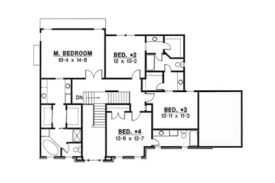 Floor Plan - Upper Floor for Colonial House Plan #67-578 - 4 bed, 3.5 bath
