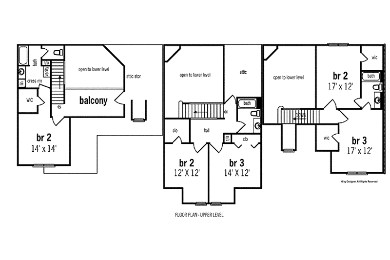 Architectural House Design - Floor Plan - Upper Floor for Traditional House Plan #45-425 - 8 bed, 6 bath