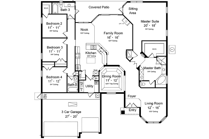 House Design - Floor Plan - Main Floor for European House Plan #1015-3 - 4 bed, 3 bath