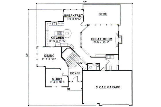 Floor Plan - Main Floor for European House Plan #67-576 - 4 bed, 3.5 bath
