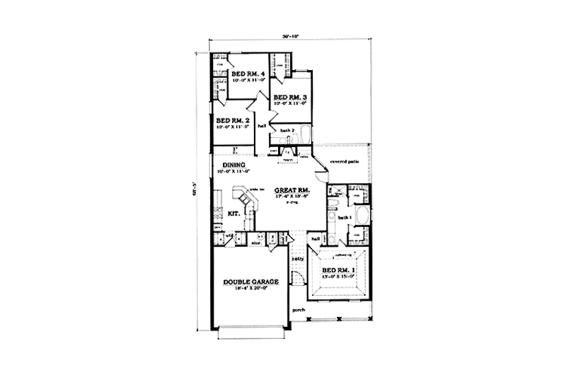 House Design - Floor Plan - Main Floor for Country House Plan #42-650 - 4 bed, 2 bath