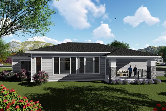 Exterior - Rear Elevation for Ranch House Plan #70-1422 - 2 bed, 2.5 bath