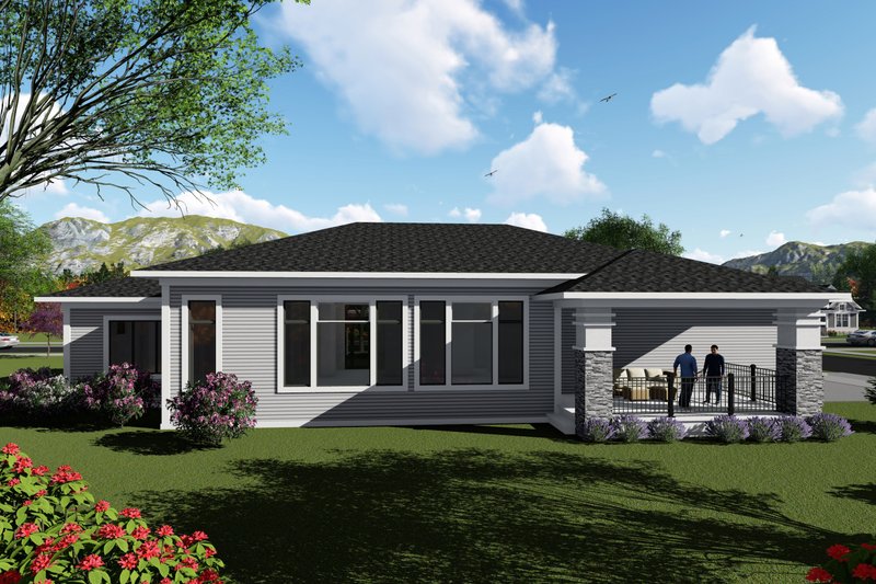 House Plan Design - Exterior - Rear Elevation for Ranch House Plan #70-1422 - 2 bed, 2.5 bath