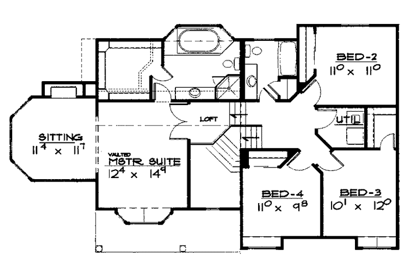 House Blueprint - Floor Plan - Upper Floor for Ranch House Plan #308-268 - 5 bed, 2.5 bath