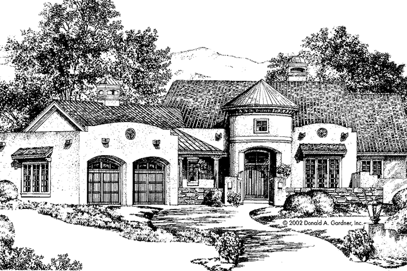 House Blueprint - Adobe / Southwestern Exterior - Front Elevation Plan #929-690