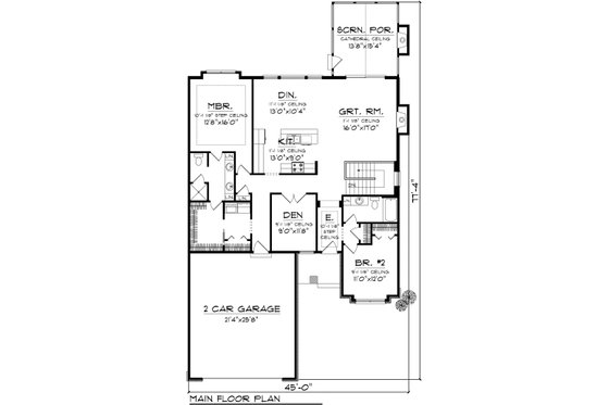 Floor Plan - Main Floor for Ranch House Plan #70-1111 - 2 bed, 2 bath