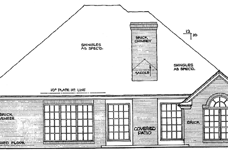 Architectural House Design - Exterior - Rear Elevation for Ranch House Plan #310-1020 - 3 bed, 3 bath