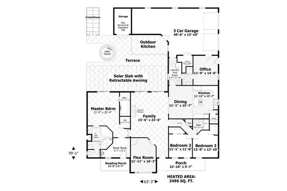 Floor Plan - Main Floor for Craftsman House Plan #56-701 - 3 bed, 3 bath