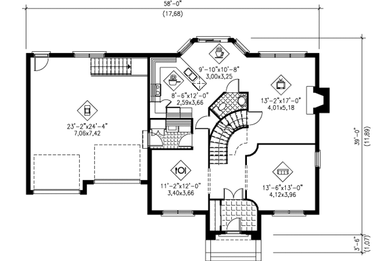 House Design - Floor Plan - Main Floor for European House Plan #25-240 - 4 bed, 2.5 bath