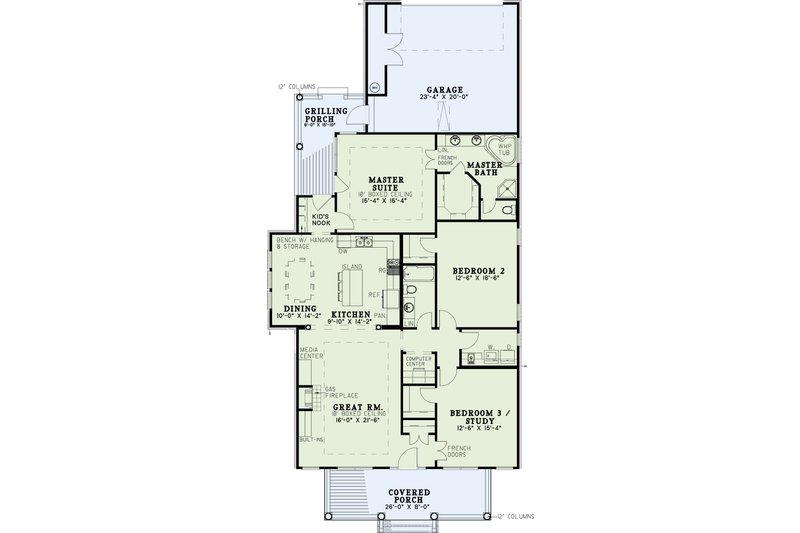 Dream House Plan - Floor Plan - Main Floor for Southern House Plan #17-1011 - 3 bed, 2 bath