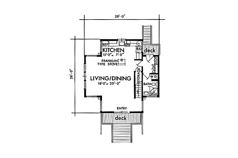 Architectural House Design - Floor Plan - Main Floor for Cabin House Plan #320-1322 - 1 bed, 1 bath