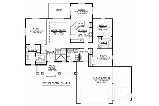 Floor Plan - Main Floor for Craftsman House Plan #1064-39 - 3 bed, 2.5 bath