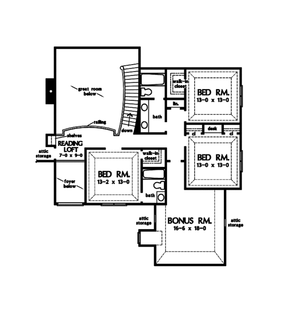 House Blueprint - European Floor Plan - Upper Floor Plan #929-834