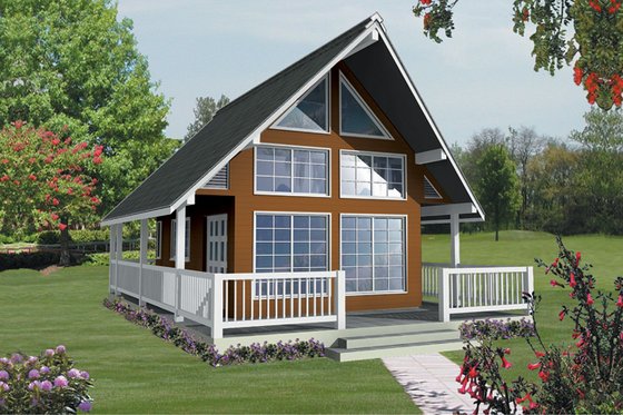 Exterior - Front Elevation 3 for Cabin House Plan #118-163 - 1 bed, 1 bath