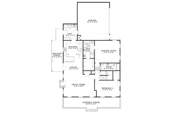 Floor Plan - Main Floor for Country House Plan #17-2845 - 2 bed, 2 bath