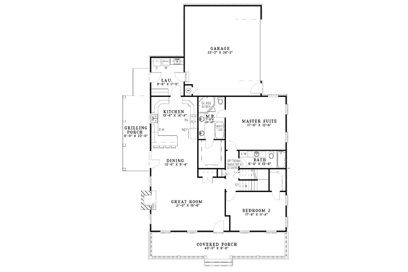 Architectural House Design - Floor Plan - Main Floor for Country House Plan #17-2845 - 2 bed, 2 bath