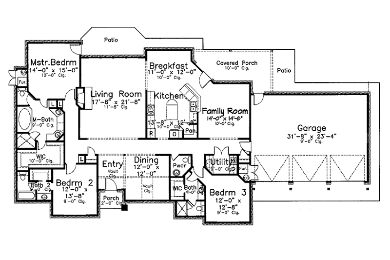 House Blueprint - Floor Plan - Main Floor for Traditional House Plan #52-285 - 3 bed, 3.5 bath