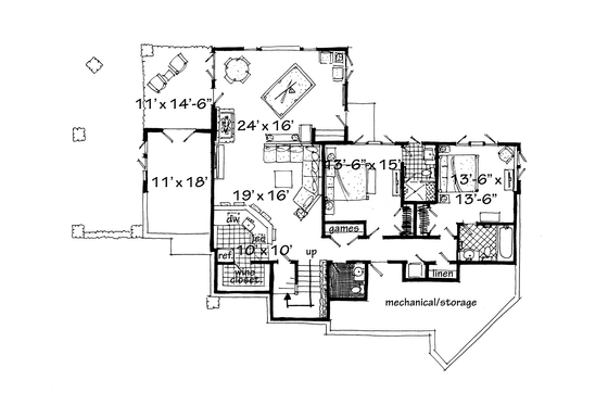 Floor Plan - Lower Floor for Ranch House Plan #942-32 - 4 bed, 4.5 bath