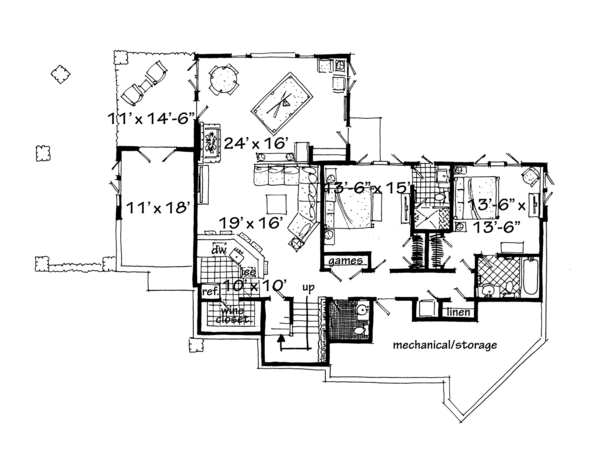 House Blueprint - Ranch Floor Plan - Lower Floor Plan #942-32