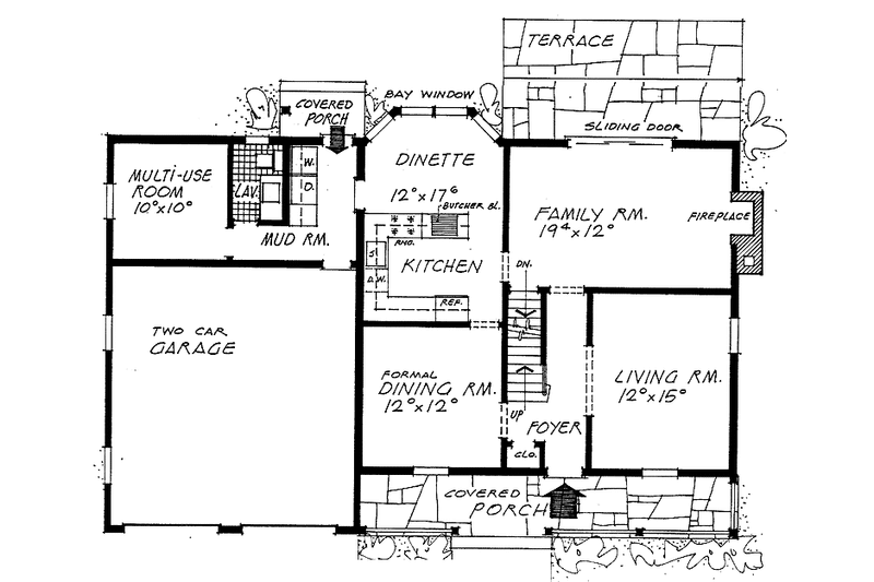 House Blueprint - Floor Plan - Main Floor for Colonial House Plan #315-124 - 3 bed, 2.5 bath
