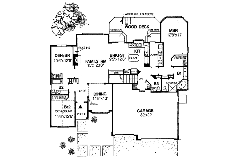 Architectural House Design - Floor Plan - Main Floor for Ranch House Plan #334-130 - 3 bed, 2.5 bath