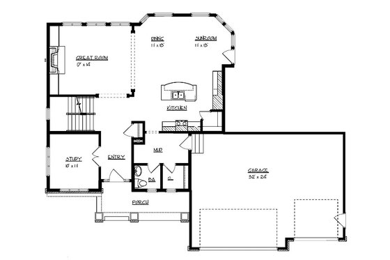 Floor Plan - Main Floor for Craftsman House Plan #320-494 - 4 bed, 2.5 bath