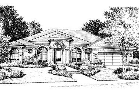 Exterior - Front Elevation for Mediterranean House Plan #417-196 - 3 bed, 2 bath