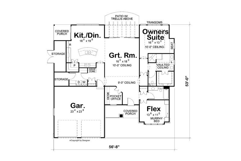 House Blueprint - Floor Plan - Main Floor for Craftsman House Plan #20-2609 - 2 bed, 2 bath