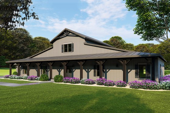 Exterior - Front Elevation 3 for Barndominium House Plan #923-114 - 5 bed, 3.5 bath