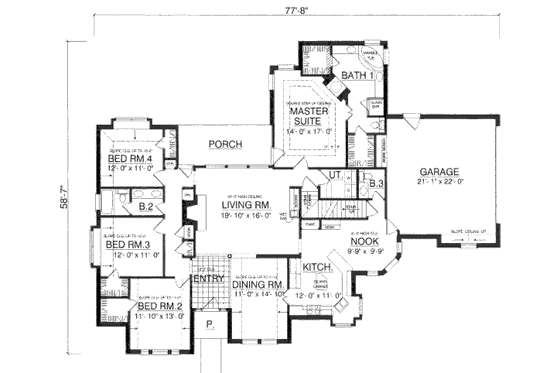 Floor Plan - Main Floor for European House Plan #40-410 - 4 bed, 2.5 bath