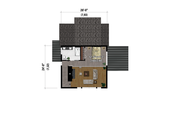 Floor Plan - Upper Floor for Cabin House Plan #25-4970 - 2 bed, 2 bath
