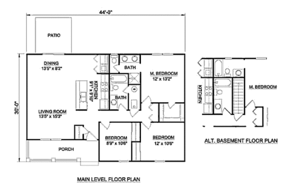 Floor Plan - Main Floor for Ranch House Plan #116-242 - 3 bed, 2 bath