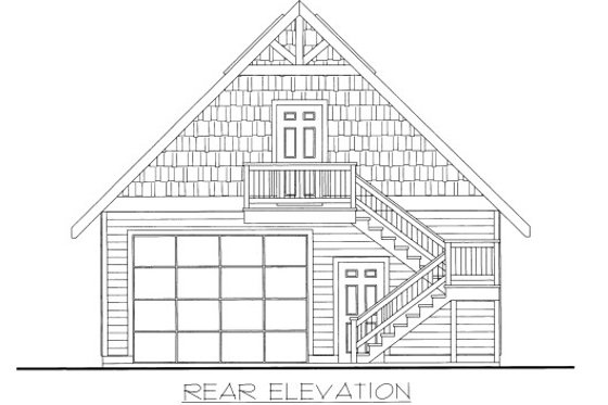 Exterior - Rear Elevation for Bungalow House Plan #117-660, 0.5 bath