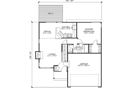 Floor Plan - Main Floor for Traditional House Plan #320-131 - 3 bed, 2 bath