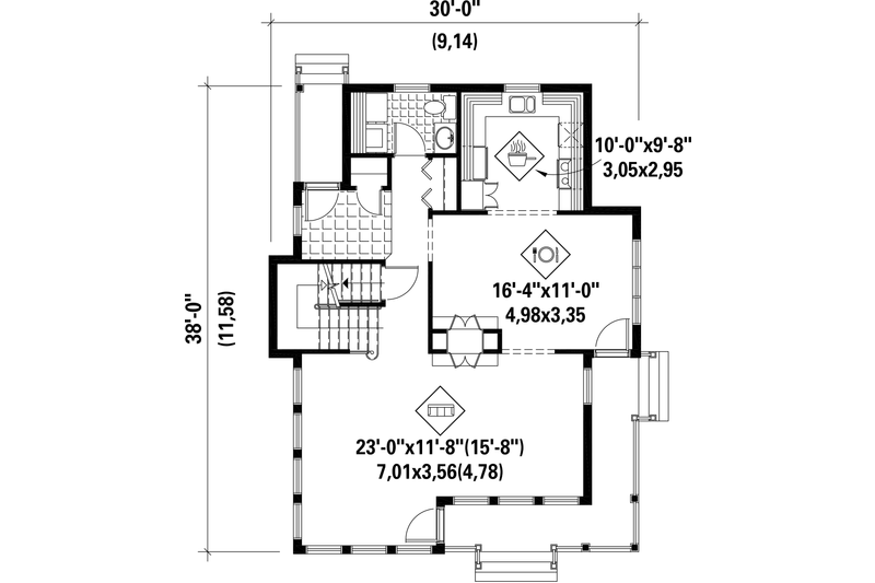 Home Plan - Floor Plan - Main Floor for Country House Plan #25-4479 - 2 bed, 1 bath