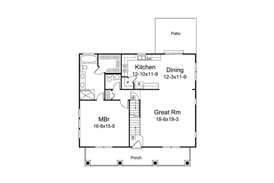 Floor Plan - Main Floor for Craftsman House Plan #57-668 - 3 bed, 2.5 bath