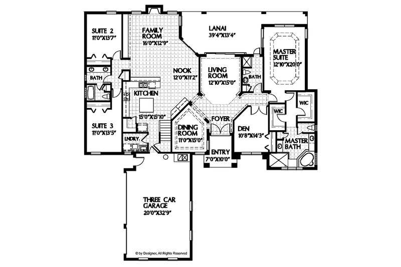 Home Plan - Floor Plan - Main Floor for Mediterranean House Plan #999-52 - 4 bed, 3 bath