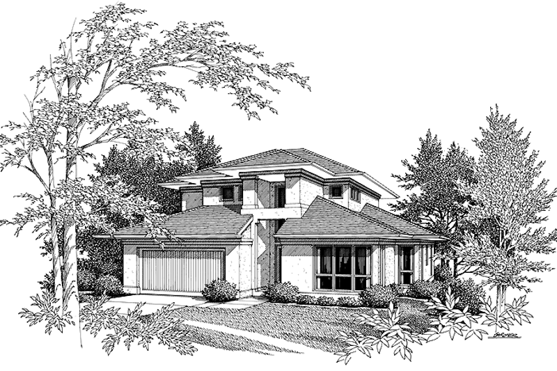 Architectural House Design - Prairie Exterior - Front Elevation Plan #48-737